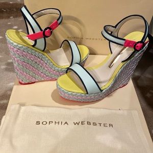 Sophia Webster, Aquamarine Lucita Wedge Sandal, Size 7